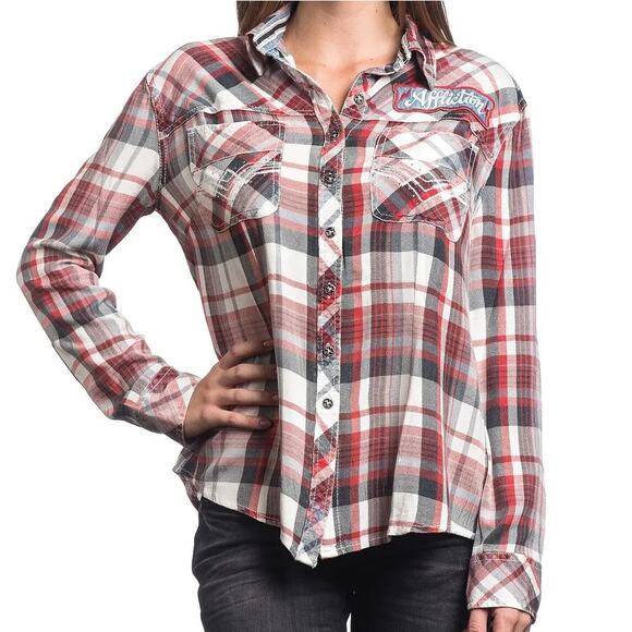 Affliction Sweet Afternoon Long Sleeve Button Down Woven Shirt Size Medium - Picture 8 of 11